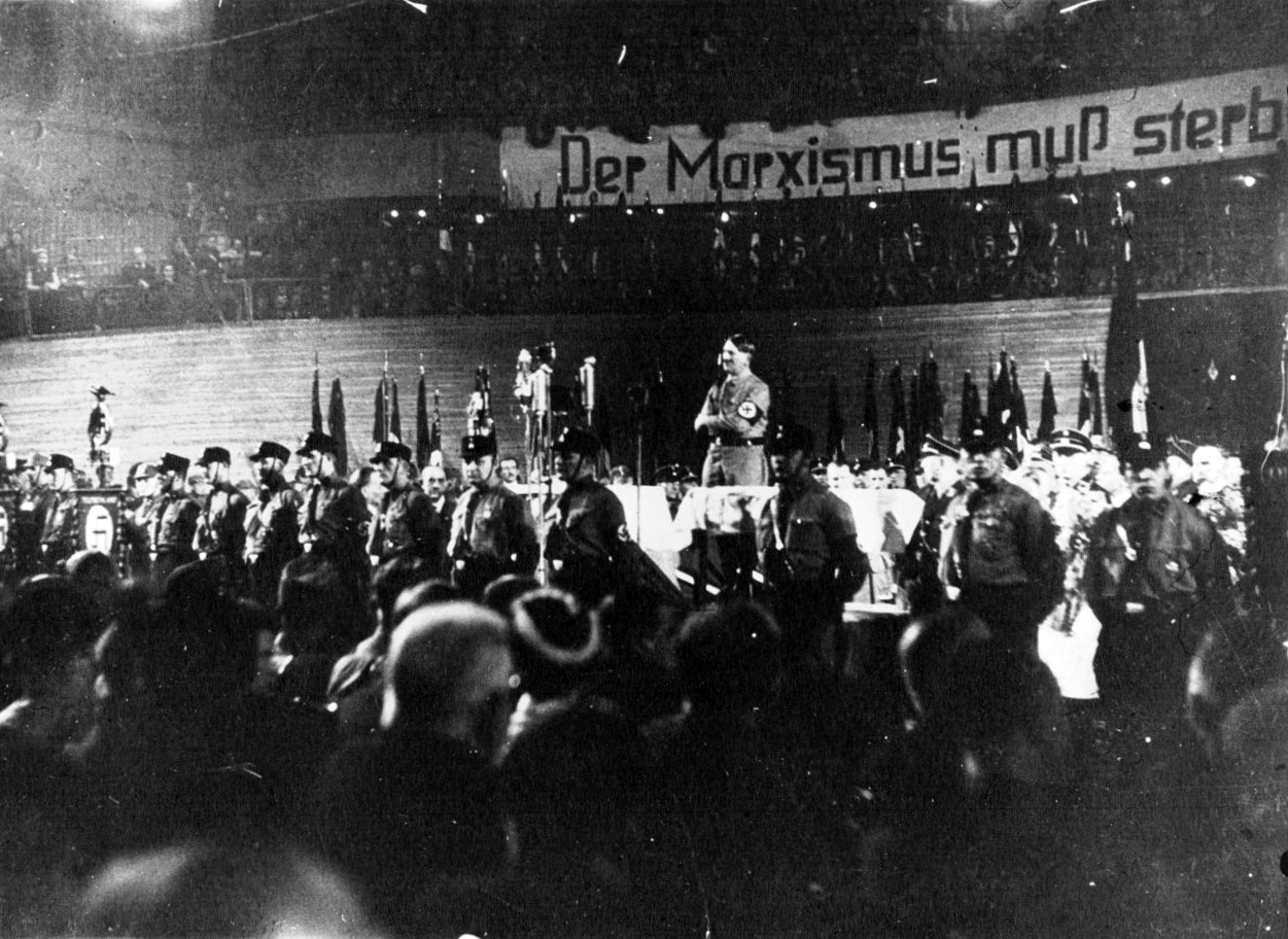 Adolf Hitler gives his first public speech as chancelor in Berlin's Sportpalast